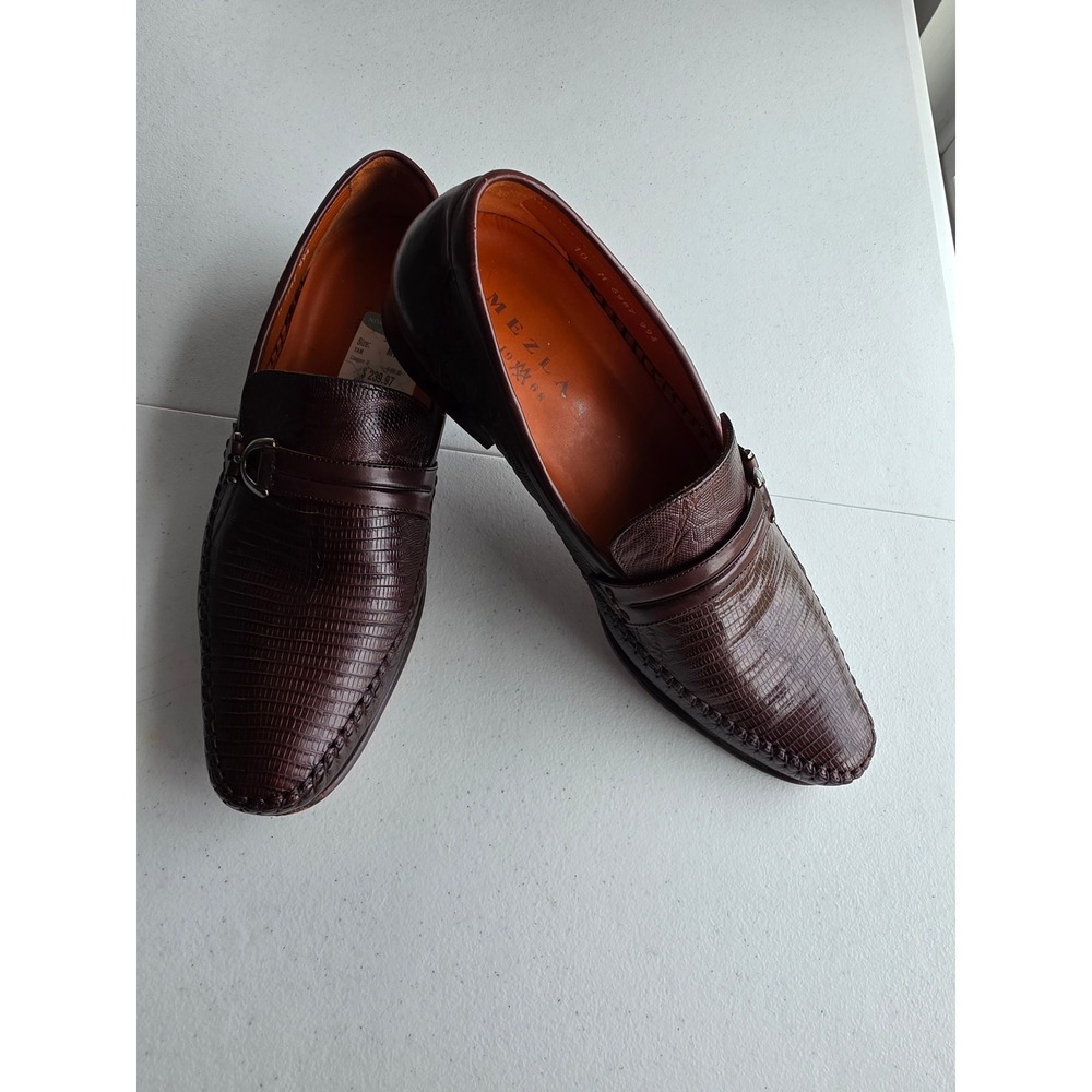 Mezlan Genuine Lizard Leather Loafers Brown Made in Spain 10M Slip-on Shoes